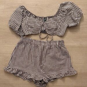 Wild Fable 2 Piece Brown Gingham Set
